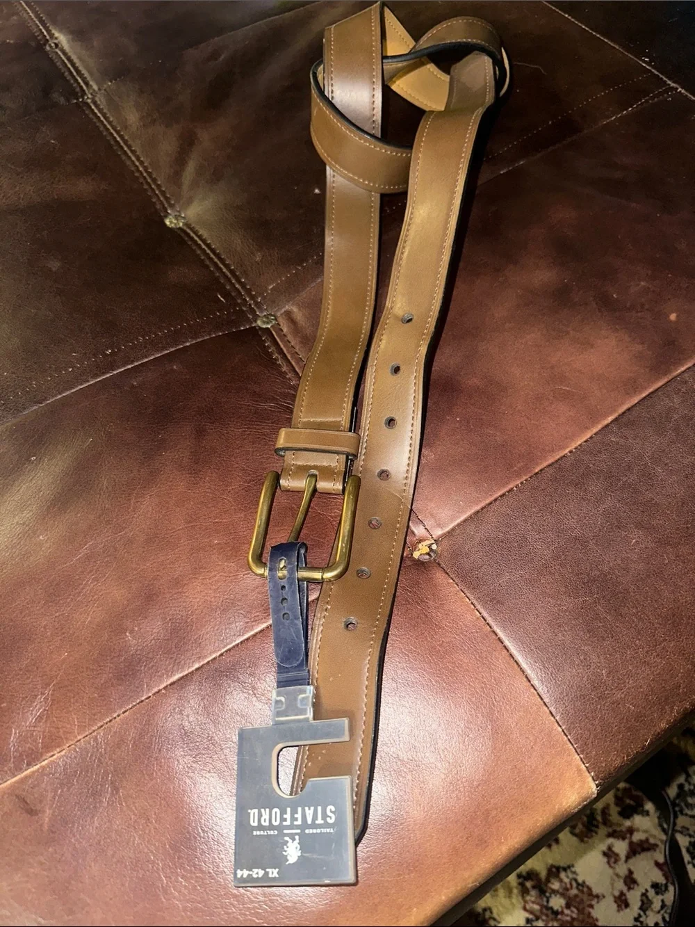 Stanford Men's Tan faux Leather Belt with Brass Buckle